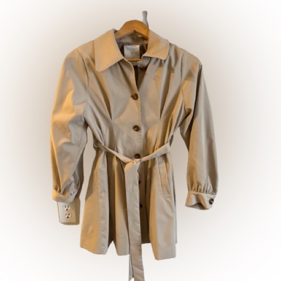 majestic Legon Classic Beige Trench Coat Belted Balloon Sleeve Small – EUC - Picture 1 of 7